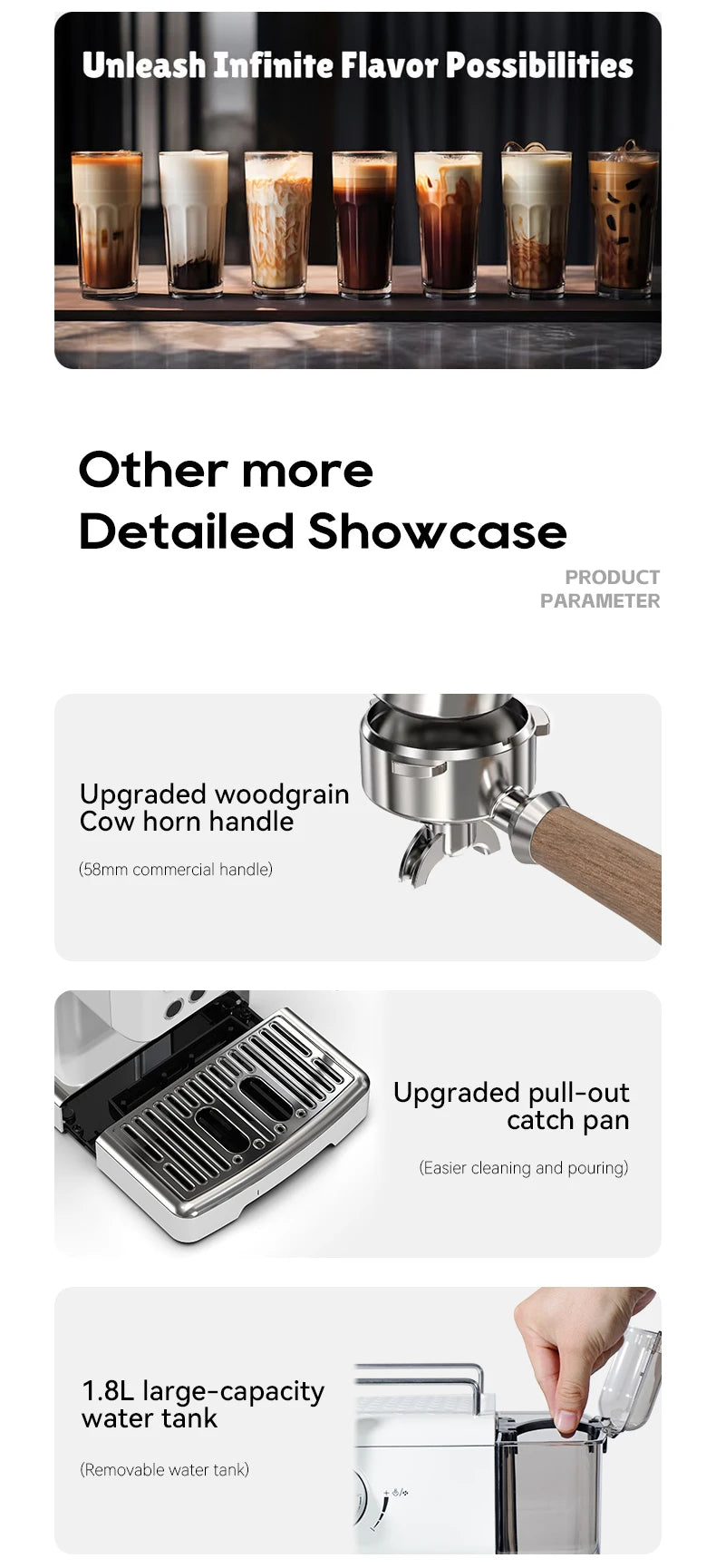 HiBREW Semi Automatic Espresso Coffee Machine DIY Function 20Bar Pressure Temperature Adjustable For Cappuccino & Latte H10plus