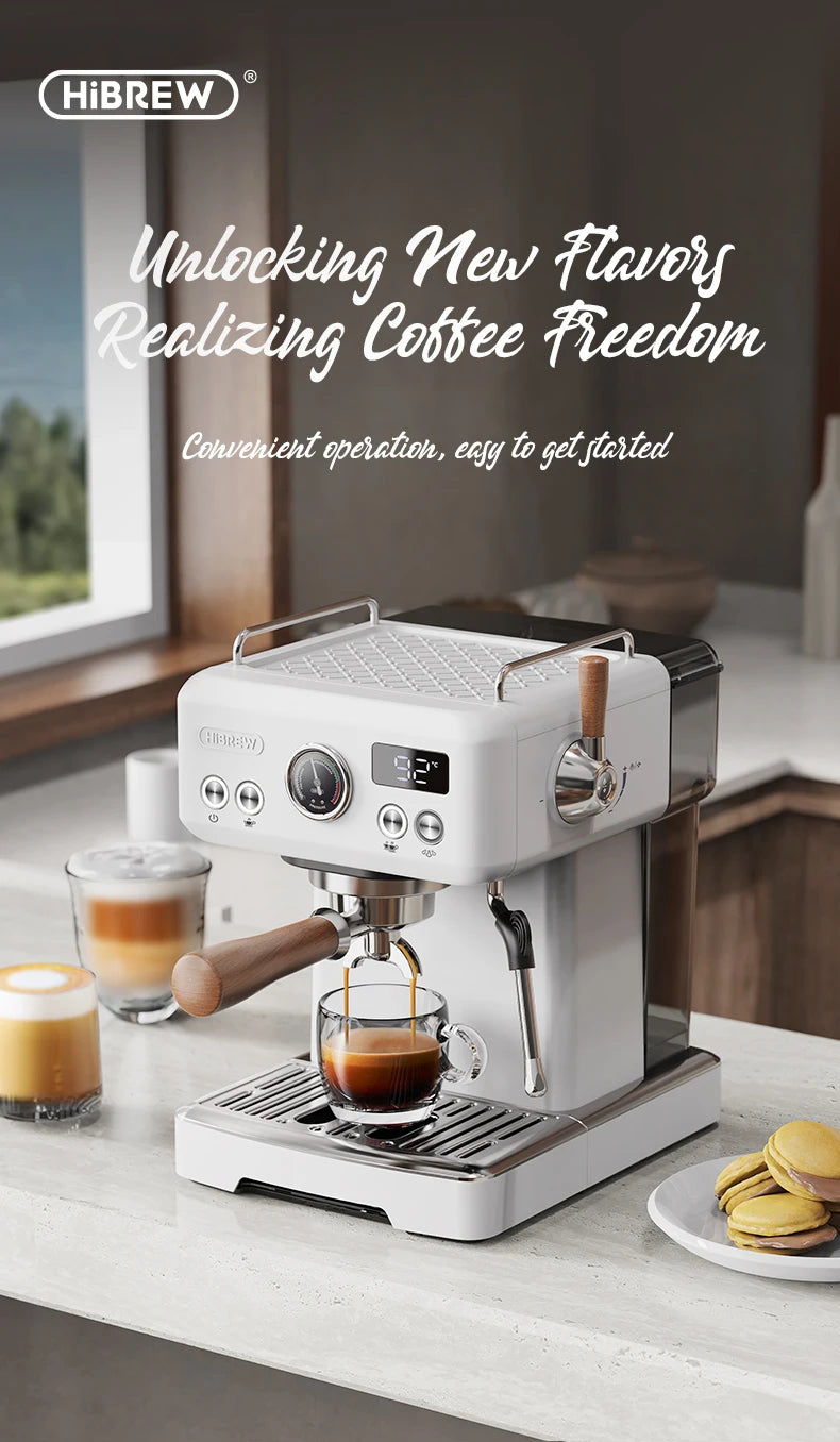 HiBREW Semi Automatic Espresso Coffee Machine DIY Function 20Bar Pressure Temperature Adjustable For Cappuccino & Latte H10plus