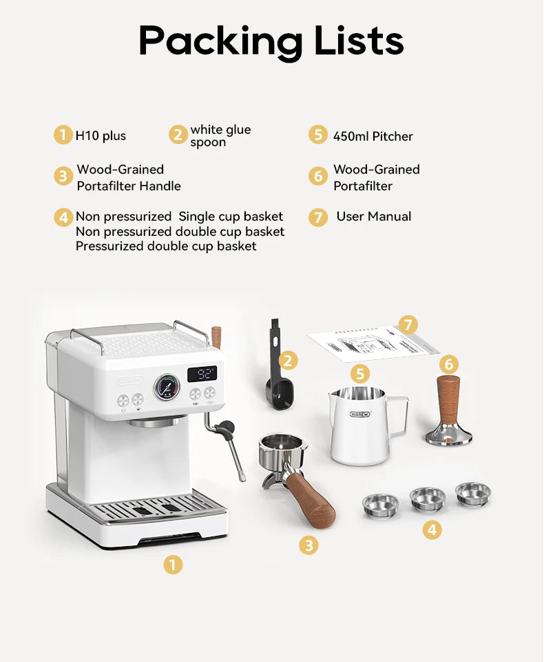 HiBREW Semi Automatic Espresso Coffee Machine DIY Function 20Bar Pressure Temperature Adjustable For Cappuccino & Latte H10plus