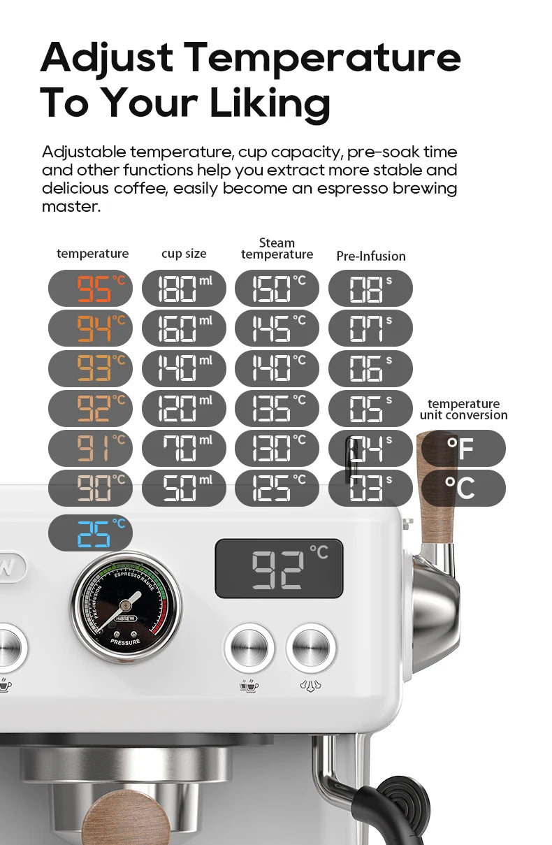 HiBREW Semi Automatic Espresso Coffee Machine DIY Function 20Bar Pressure Temperature Adjustable For Cappuccino & Latte H10plus