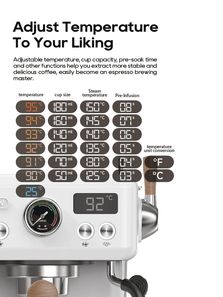 HiBREW Semi Automatic Espresso Coffee Machine DIY Function 20Bar Pressure Temperature Adjustable For Cappuccino & Latte H10plus
