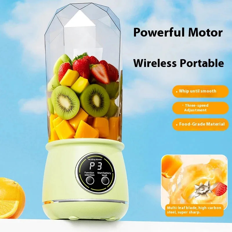 New 10 Blades Portable Fruit Juicer 550ml Capacity 3 Gears USB Rechargeable Blender Ice Crusher for Shakes and Smoothies Juicer