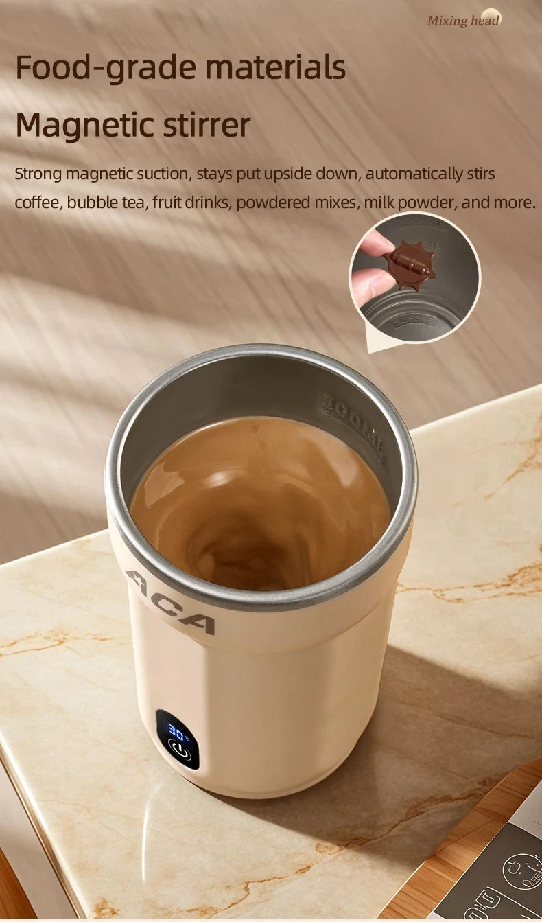 Mini Electric Automatic Magnetic Stirring Cup Smart Temperature & Battery Level Display 300ml USB-Charging Magnetic Water Cup