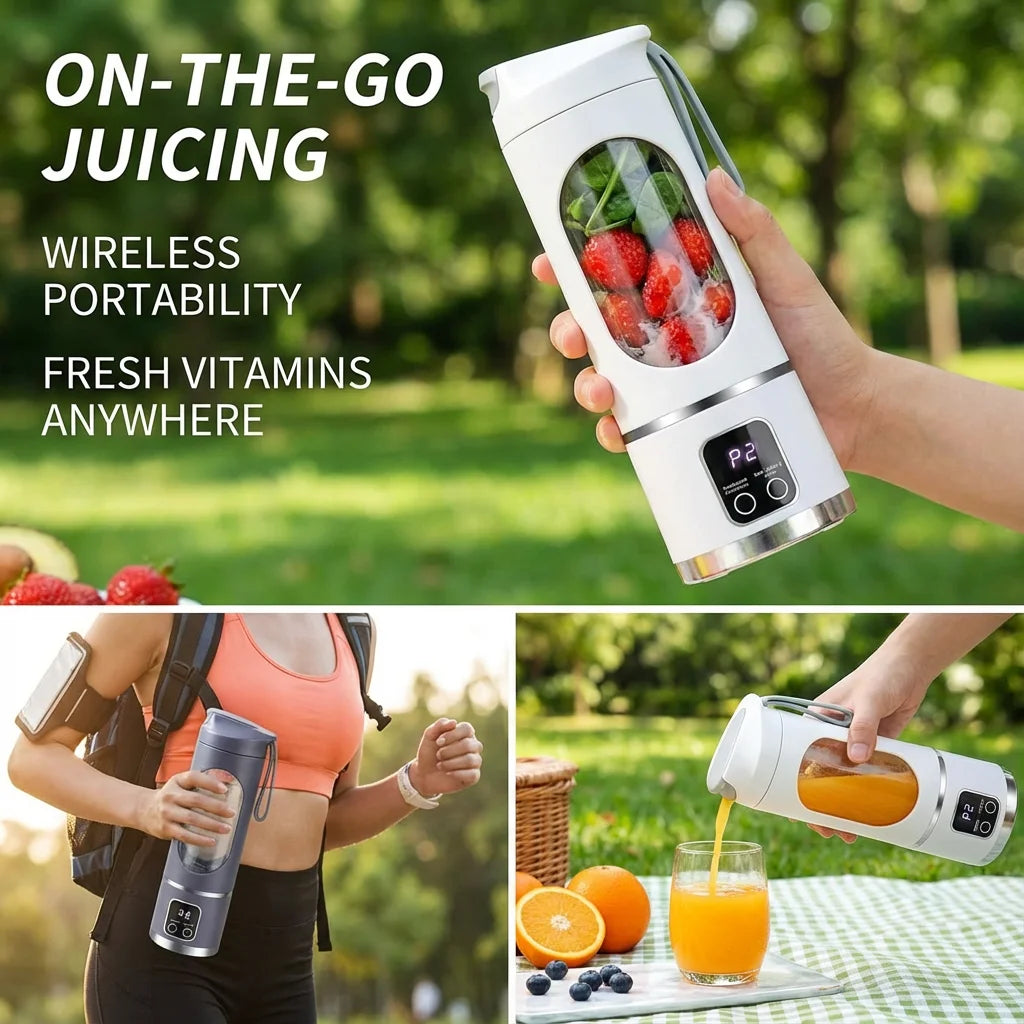 2025 Mini Electric Juicer with Powerful Motor 450ML Large Capacity Digital Display Crushed Ice Household Charging Juice Cup