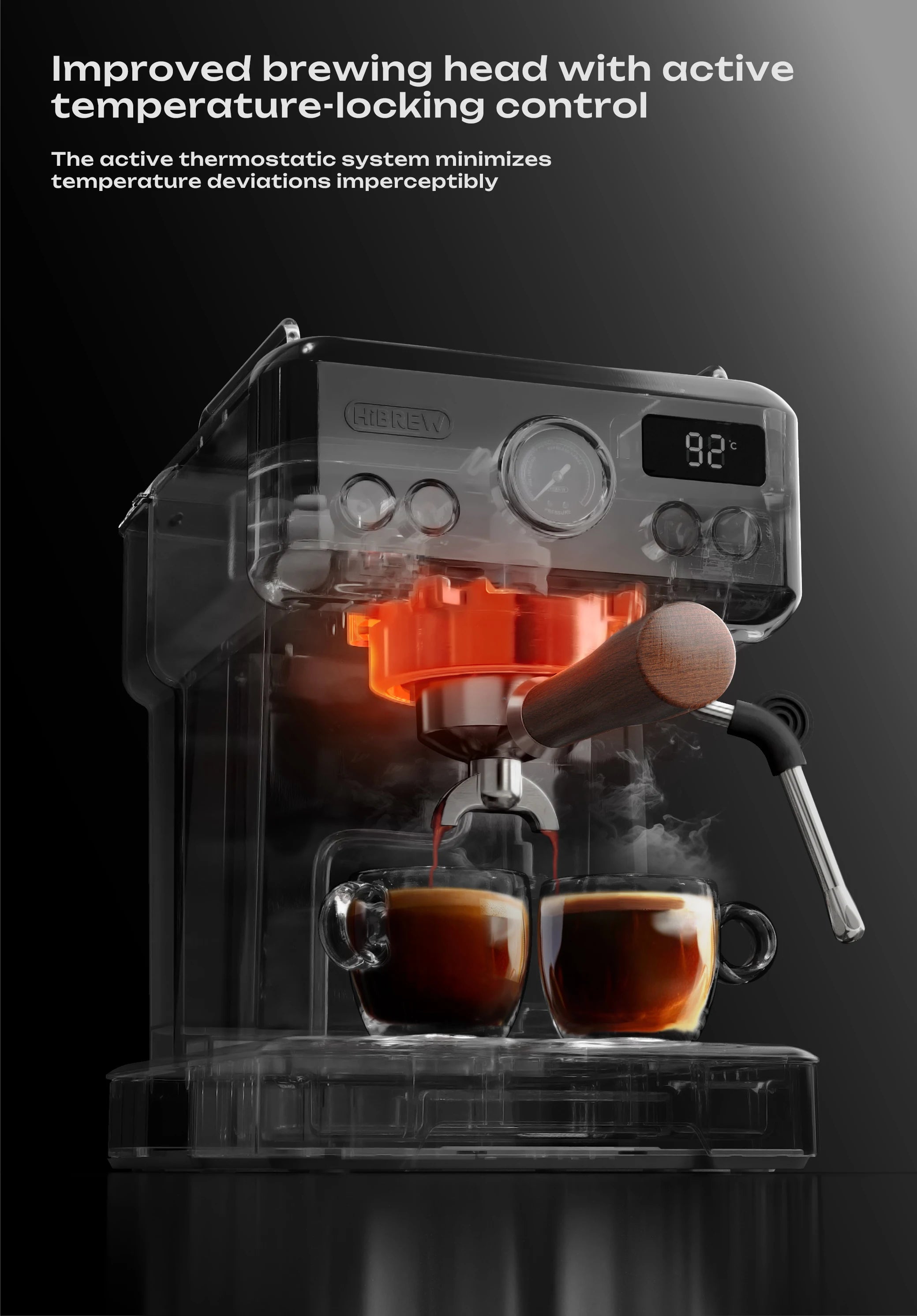HiBREW Semi Automatic Espresso Coffee Machine DIY Function 20Bar Pressure Temperature Adjustable For Cappuccino & Latte H10plus
