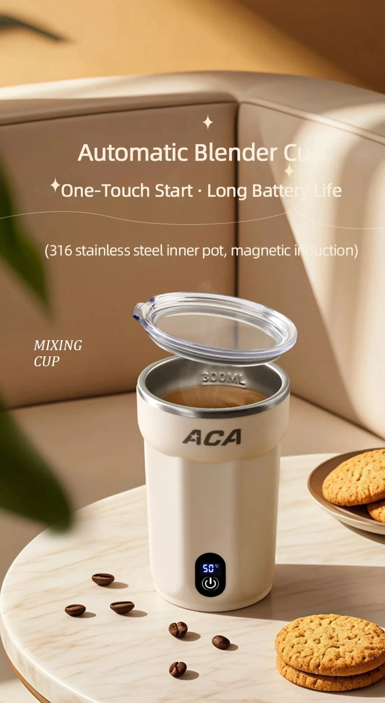 Mini Electric Automatic Magnetic Stirring Cup Smart Temperature & Battery Level Display 300ml USB-Charging Magnetic Water Cup