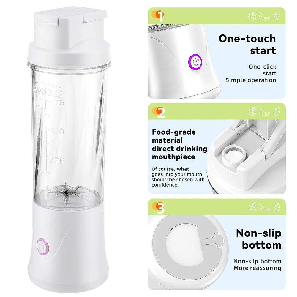 12 Blades Portable Fruit Juicer 450ml Electric Juice Cup Rechargeable Mini Blender Ice Crusher Shakes And Smoothies Maker