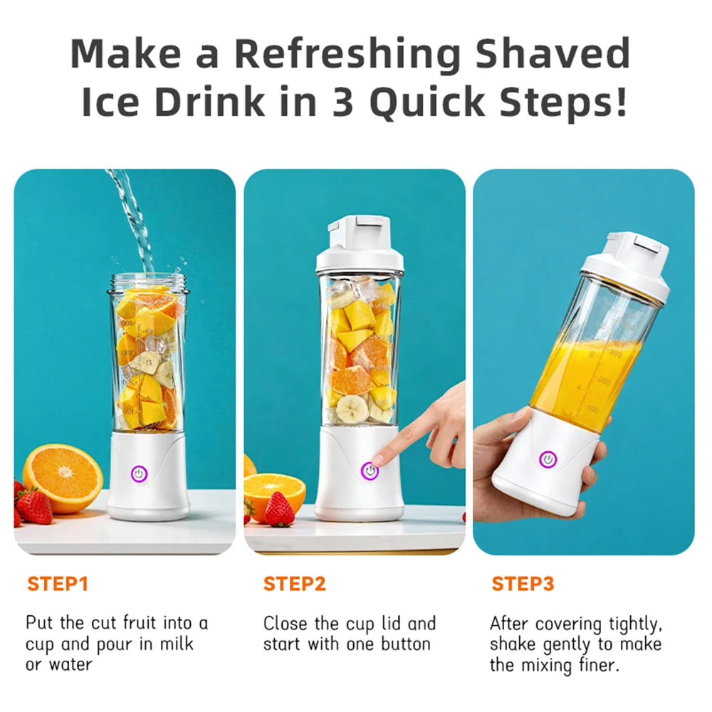 12 Blades Portable Fruit Juicer 450ml Electric Juice Cup Rechargeable Mini Blender Ice Crusher Shakes And Smoothies Maker
