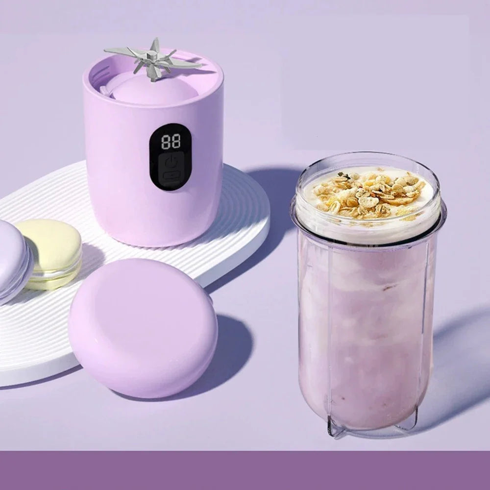 500ML Portable Blender with Lid Rechargeable Wireless Orange Juicer 16 Stainless Blades USB Smoothie Vegetables Fruits Mixer