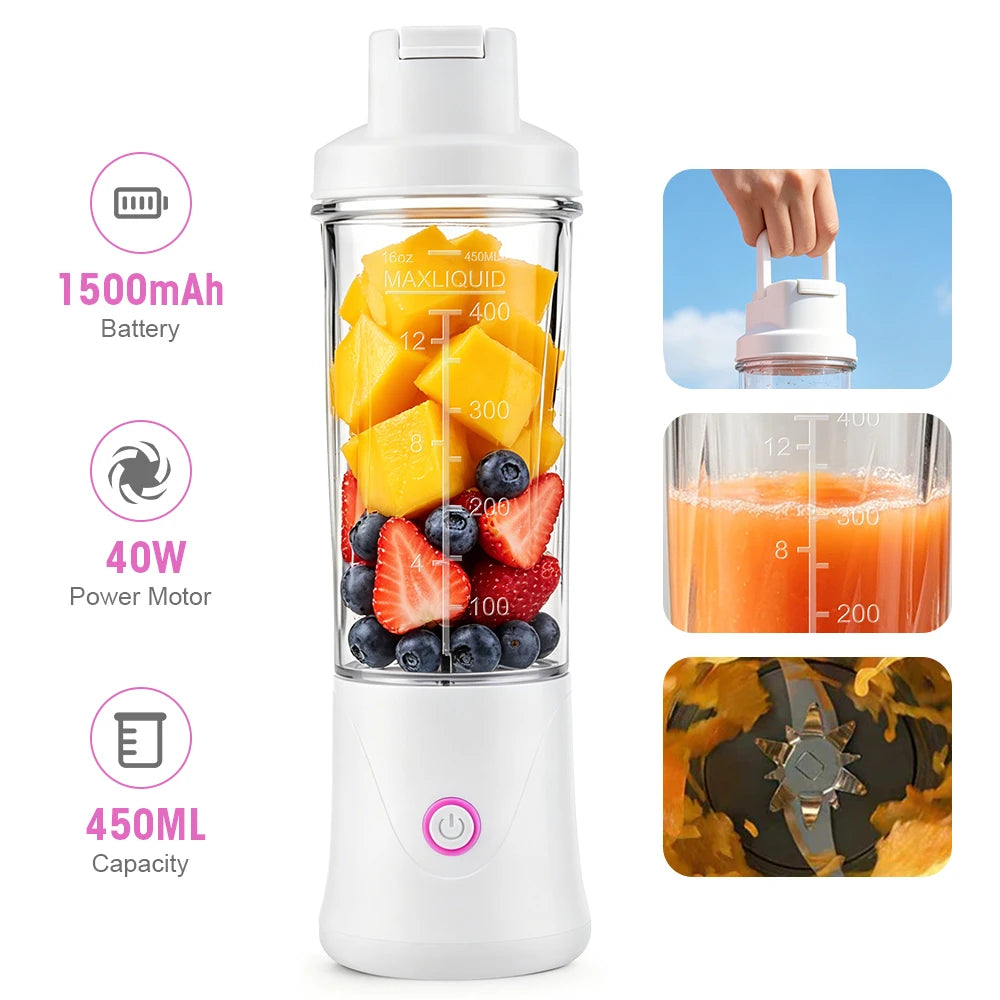 12 Blades Portable Fruit Juicer 450ml Electric Juice Cup Rechargeable Mini Blender Ice Crusher Shakes And Smoothies Maker