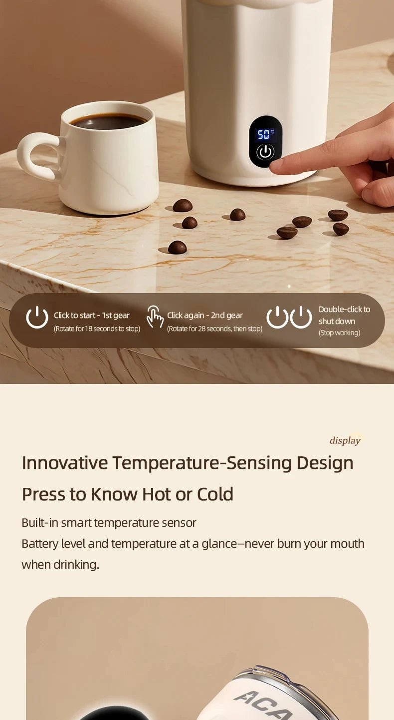 Mini Electric Automatic Magnetic Stirring Cup Smart Temperature & Battery Level Display 300ml USB-Charging Magnetic Water Cup