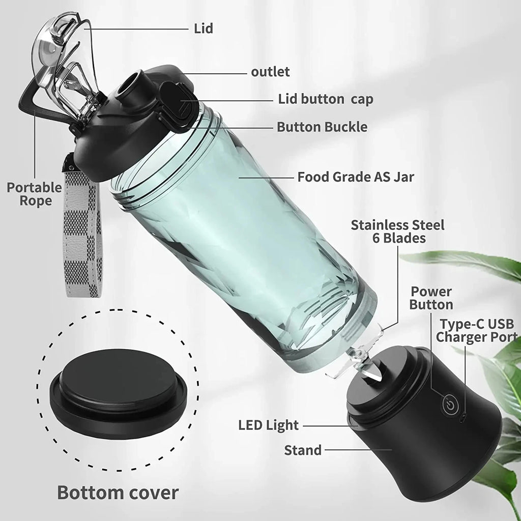New Portable Blender 600ML Electric Juicer Fruit Mixers 4000mAh USB Rechargeable Smoothie Mini Blender Personal Juicer Colorf