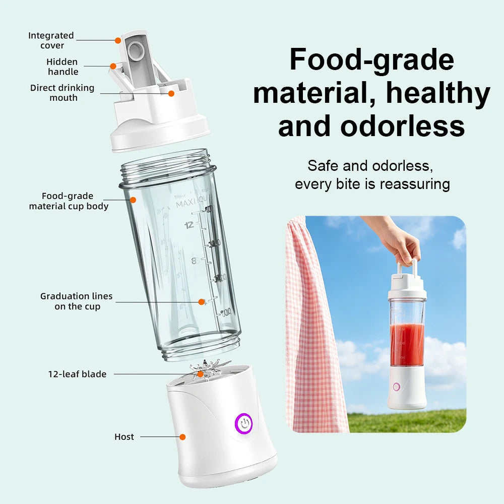 12 Blades Portable Fruit Juicer 450ml Electric Juice Cup Rechargeable Mini Blender Ice Crusher Shakes And Smoothies Maker