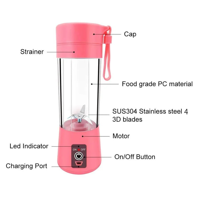 Home Kitchen Accessories Electric Mini USB 6 Blades Juicer Cup Machine Portable Fruit Kitchen Tools Bottle Juicer Blender
