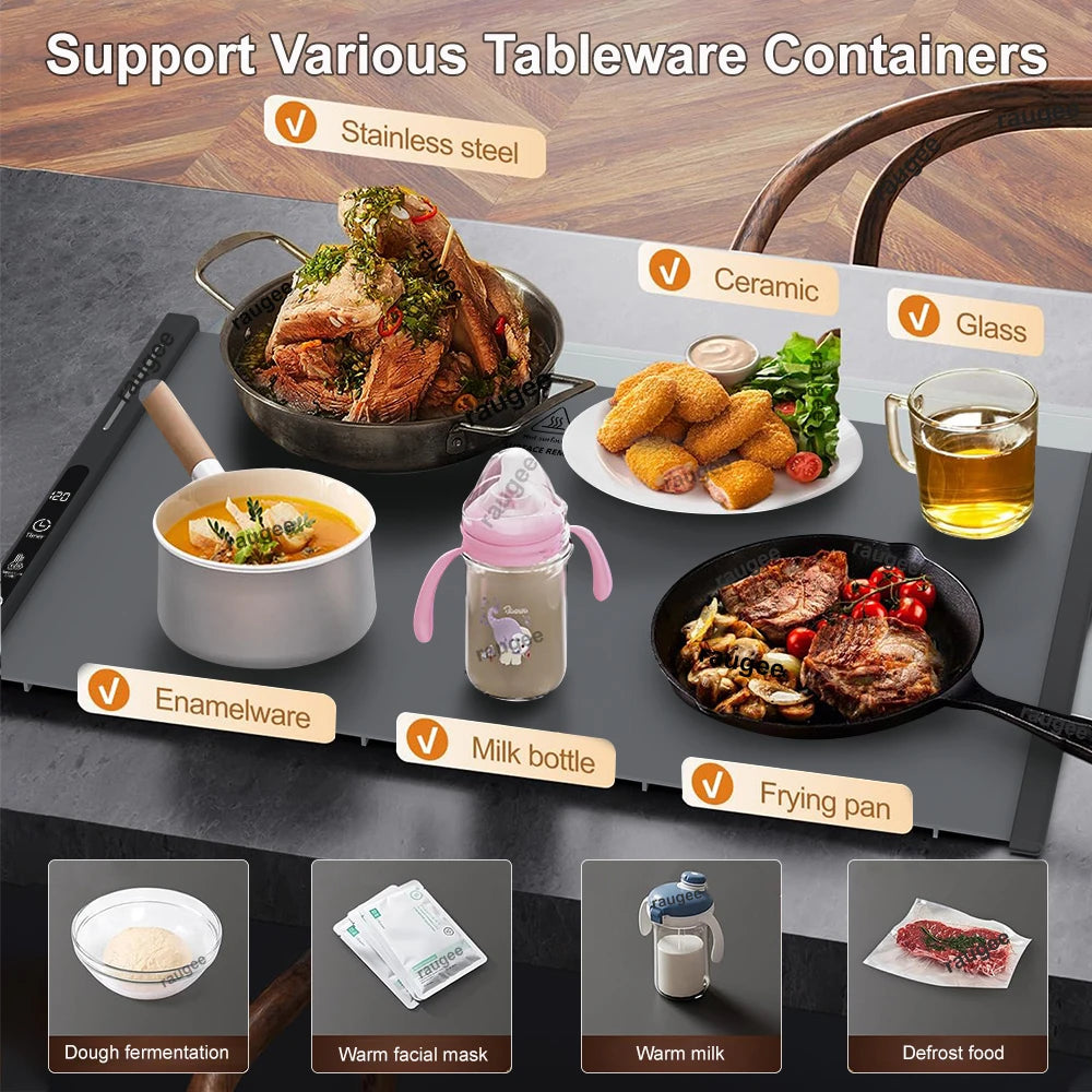 Electric Food Warmer Plate Silicone Foldable Warming Tray Portable Dining Table Food Heater Fast Heating Electric Warming Plate