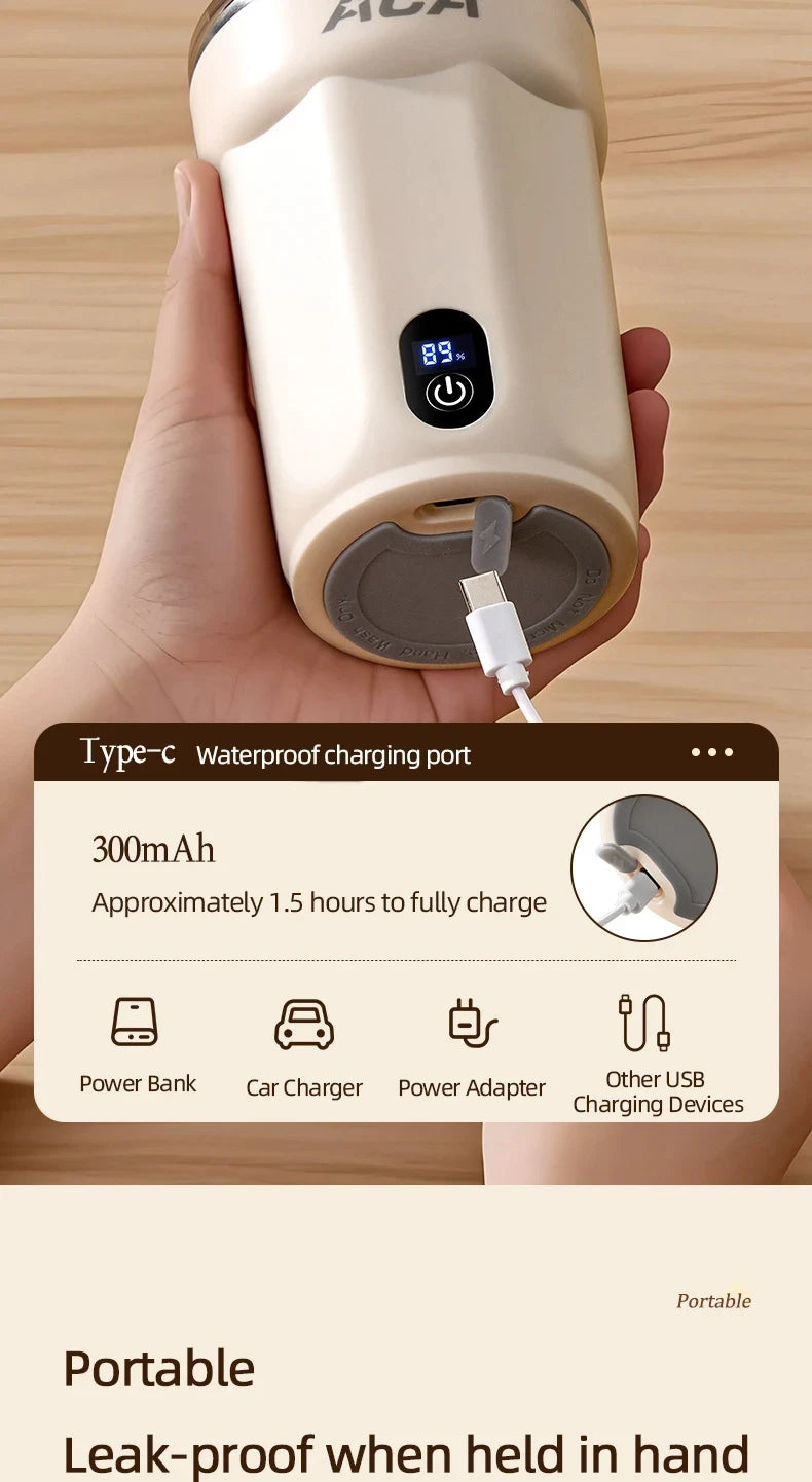 Mini Electric Automatic Magnetic Stirring Cup Smart Temperature & Battery Level Display 300ml USB-Charging Magnetic Water Cup