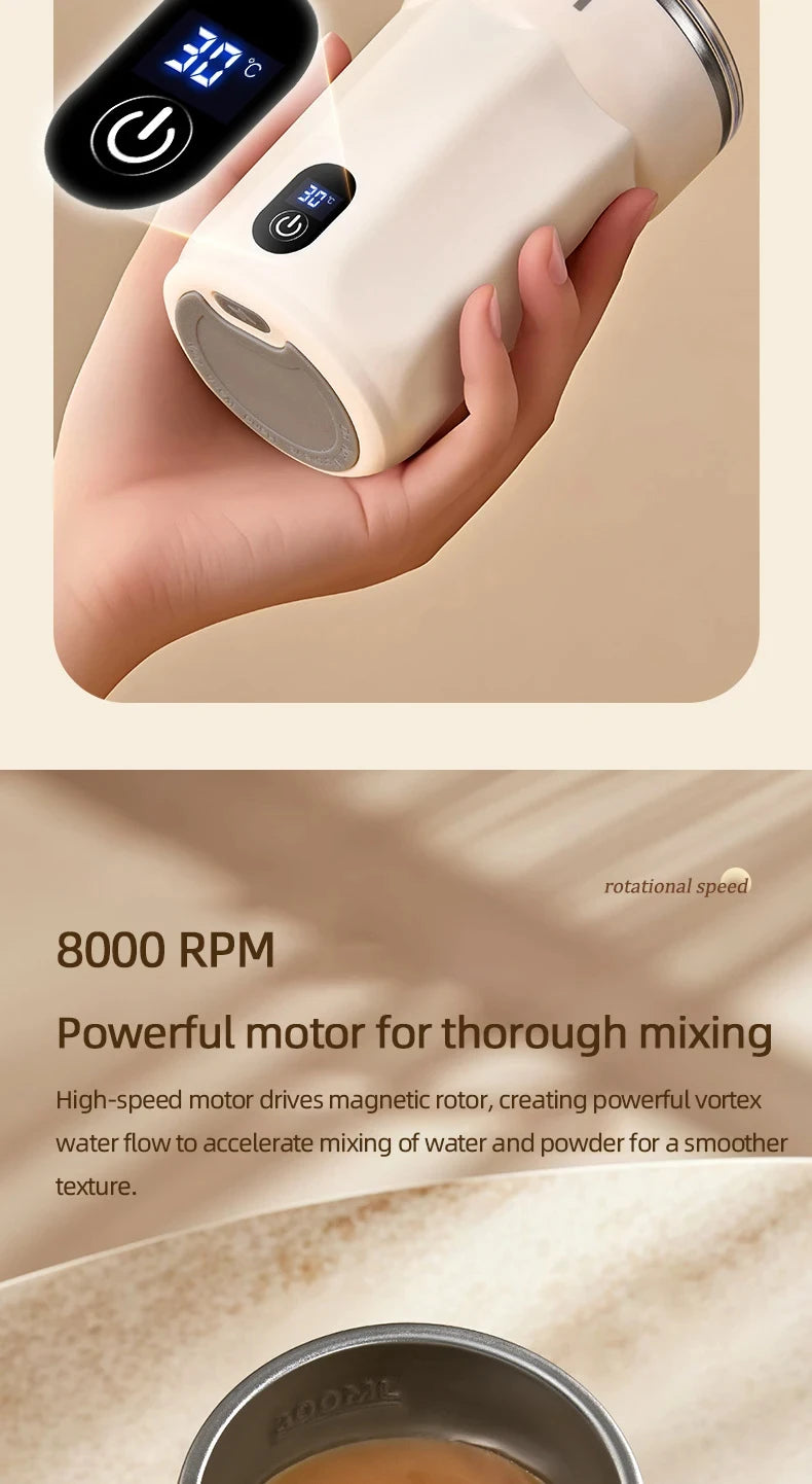 Mini Electric Automatic Magnetic Stirring Cup Smart Temperature & Battery Level Display 300ml USB-Charging Magnetic Water Cup