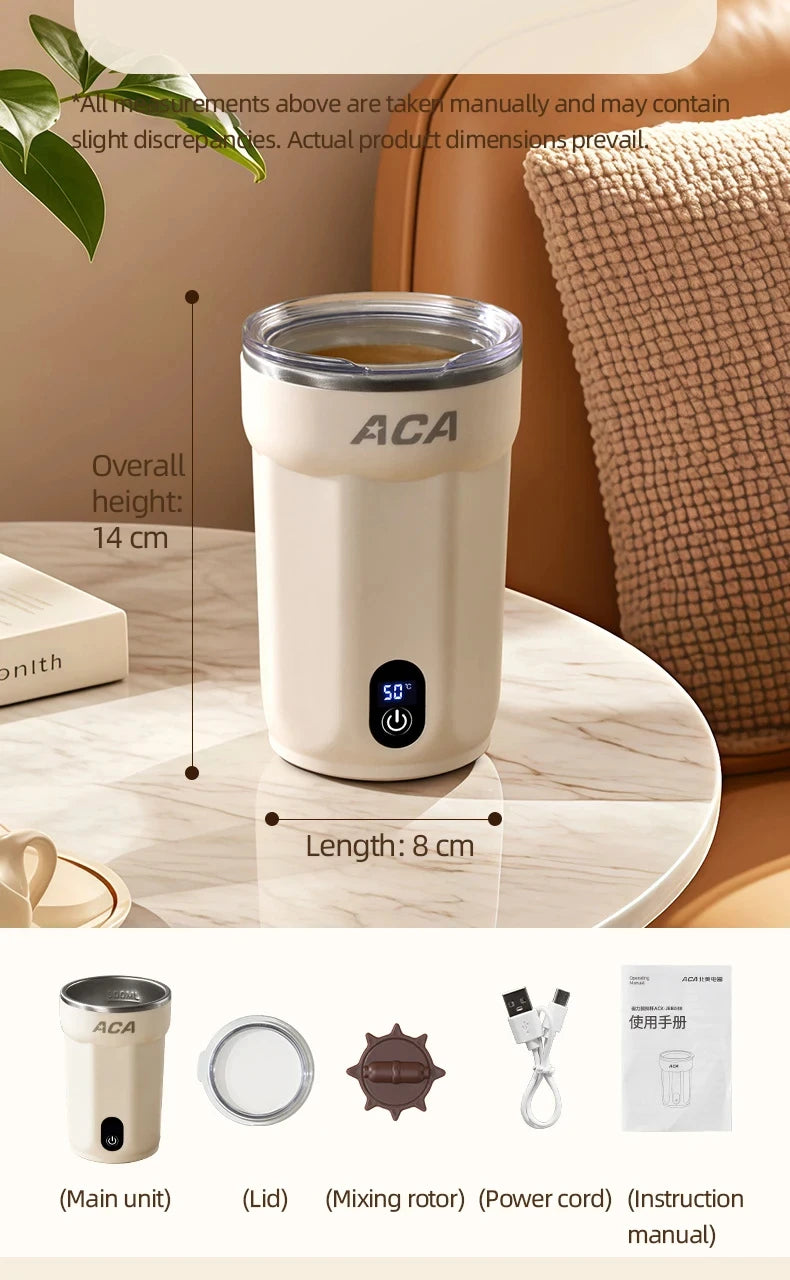 Mini Electric Automatic Magnetic Stirring Cup Smart Temperature & Battery Level Display 300ml USB-Charging Magnetic Water Cup
