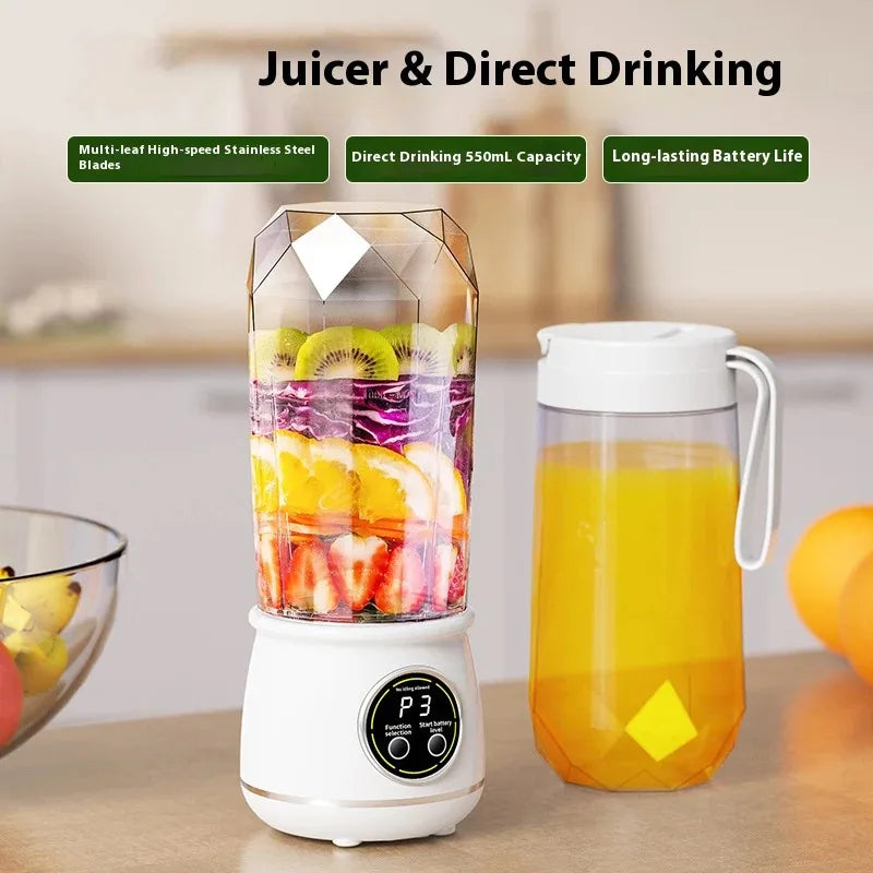 New 10 Blades Portable Fruit Juicer 550ml Capacity 3 Gears USB Rechargeable Blender Ice Crusher for Shakes and Smoothies Juicer
