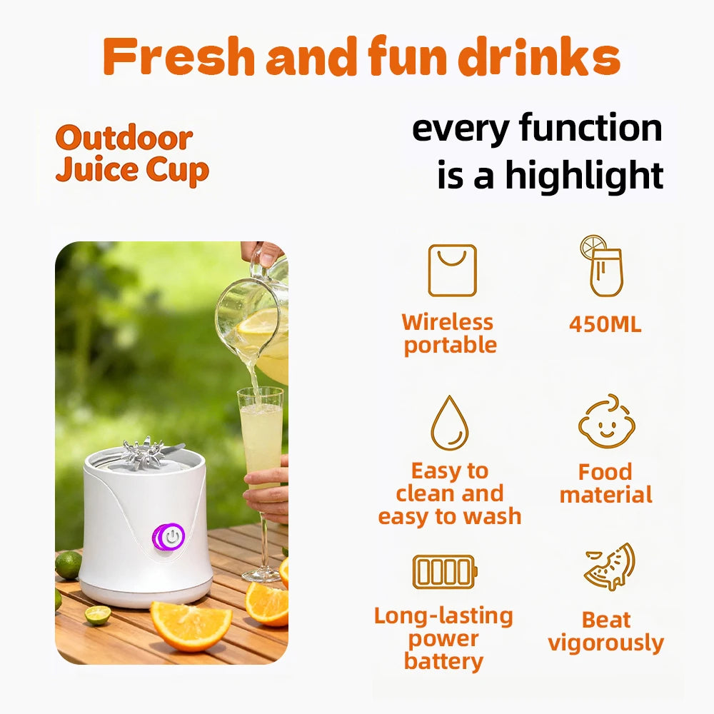 12 Blades Portable Fruit Juicer 450ml Electric Juice Cup Rechargeable Mini Blender Ice Crusher Shakes And Smoothies Maker