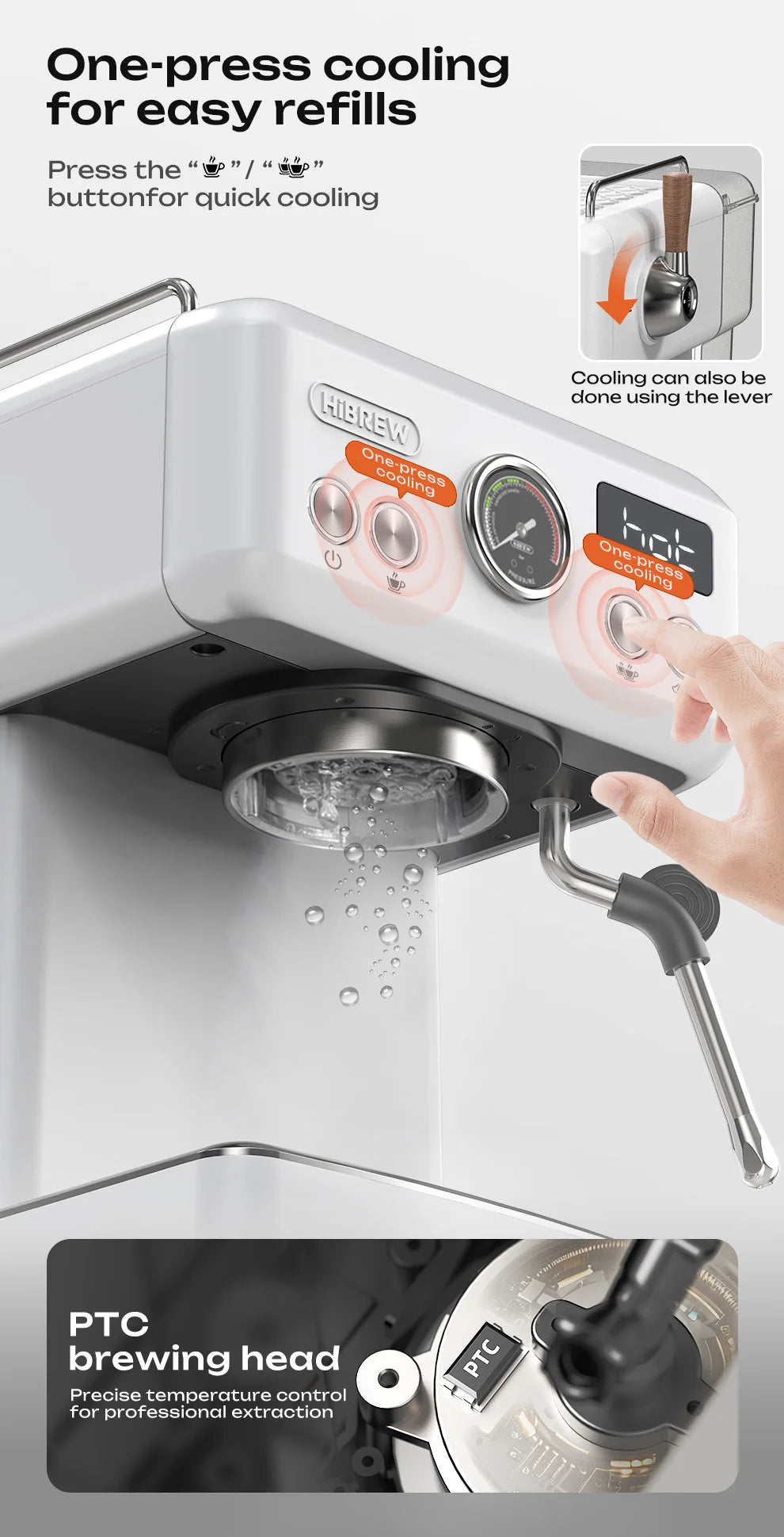 HiBREW Semi Automatic Espresso Coffee Machine DIY Function 20Bar Pressure Temperature Adjustable For Cappuccino & Latte H10plus
