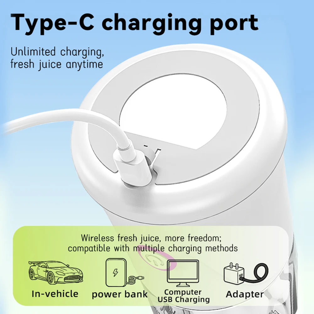 Portable Fruit Juicer Mini Blender 450ML Electric Juice Cup 12 Blades Rechargeable Blender For Shakes And Smoothies Ice Crusher