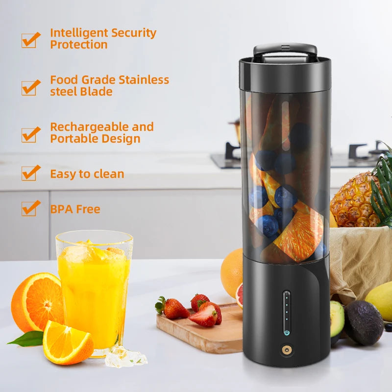 Portable Electric Juice Blender USB Rechargeable Fruit Juicer Mixer for Shakes Smoothies 450ML Househould Outdoor Juicing Cup