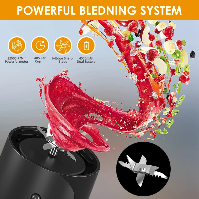 Portable Electric Juice Blender USB Rechargeable Fruit Juicer Mixer for Shakes Smoothies 450ML Househould Outdoor Juicing Cup