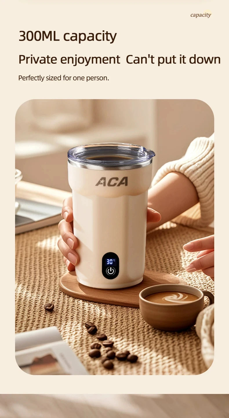 Mini Electric Automatic Magnetic Stirring Cup Smart Temperature & Battery Level Display 300ml USB-Charging Magnetic Water Cup