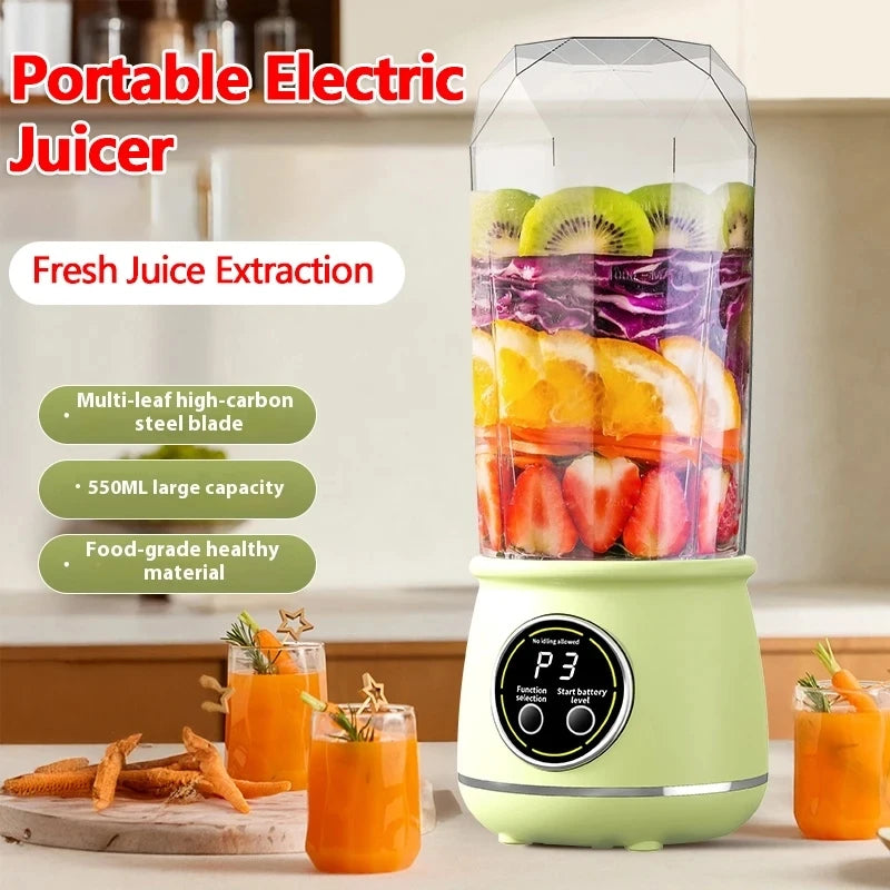 New 10 Blades Portable Fruit Juicer 550ml Capacity 3 Gears USB Rechargeable Blender Ice Crusher for Shakes and Smoothies Juicer