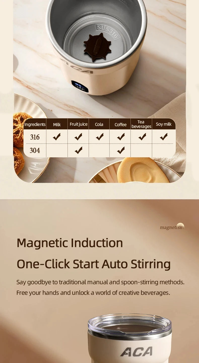 Mini Electric Automatic Magnetic Stirring Cup Smart Temperature & Battery Level Display 300ml USB-Charging Magnetic Water Cup