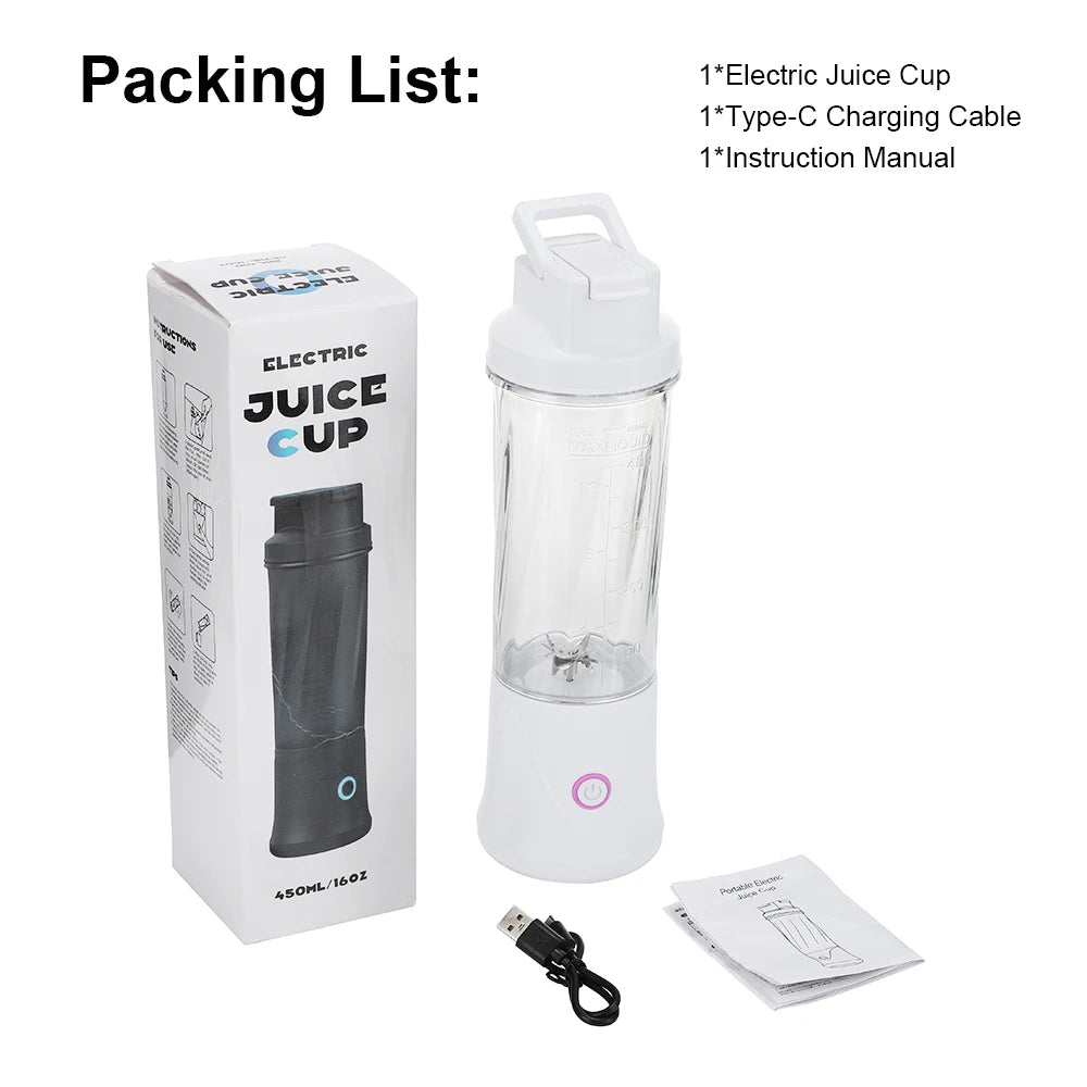 12 Blades Portable Fruit Juicer 450ml Electric Juice Cup Rechargeable Mini Blender Ice Crusher Shakes And Smoothies Maker