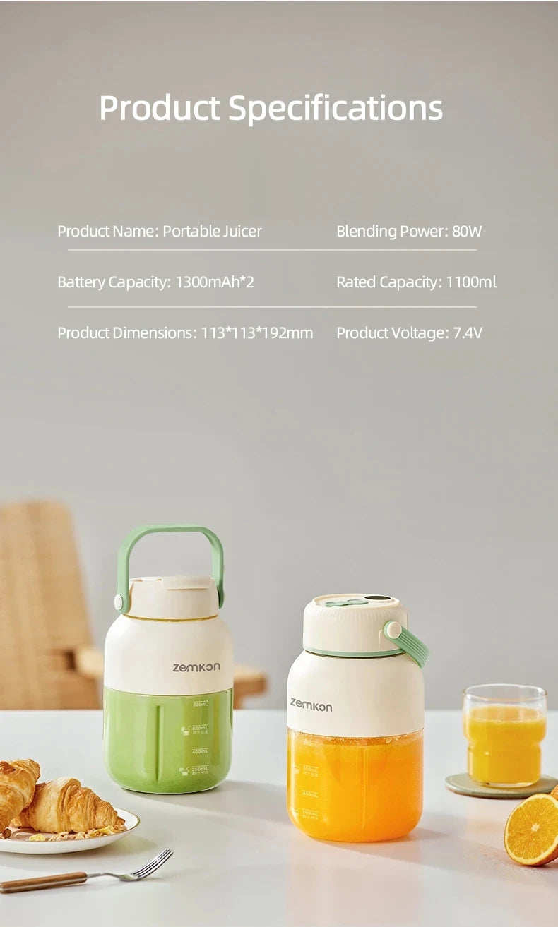 1100ML Portable Juicer Fresh Fruit Mixer 26 Blades USB Rechargeable Multifunctional Juicer Ice Crusher Smoothie Blender For Home