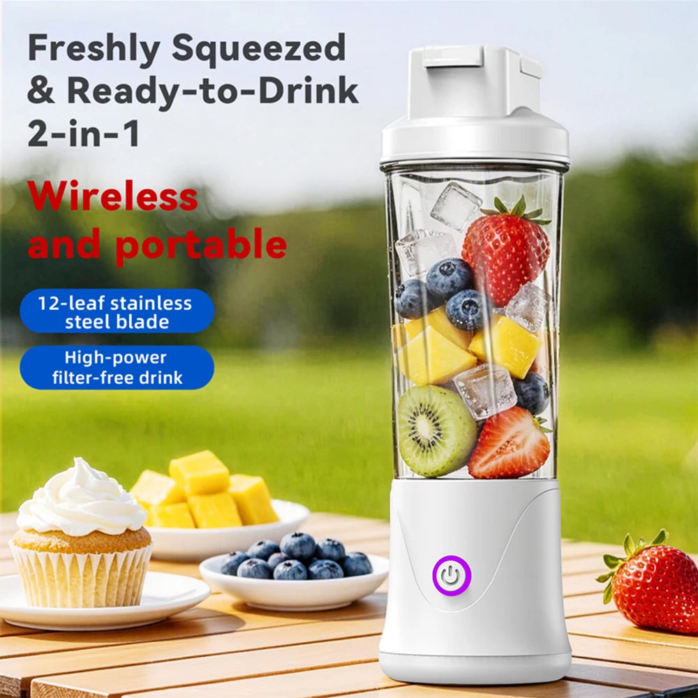 12 Blades Portable Fruit Juicer 450ml Electric Juice Cup Rechargeable Mini Blender Ice Crusher Shakes And Smoothies Maker