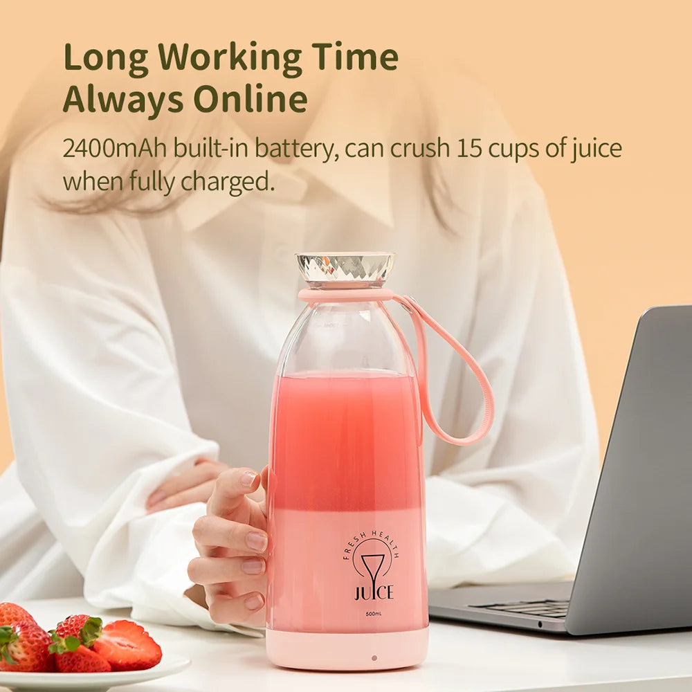 500ml Portable 2400mAh Wireless Fruit Mixers USB juicer Fresh Juice Bottle Blender Plus 6 Blades Food Milkshake Ice Crush Cup