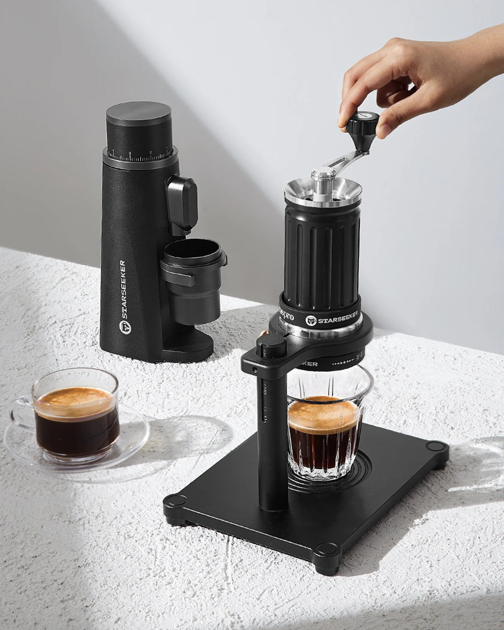 STARSEEKER EDGE Titanium Burr Coffee Grinder 48MM Espresso Burrs Stepless Fineness Adjustment Electric Coffee Grinders Black