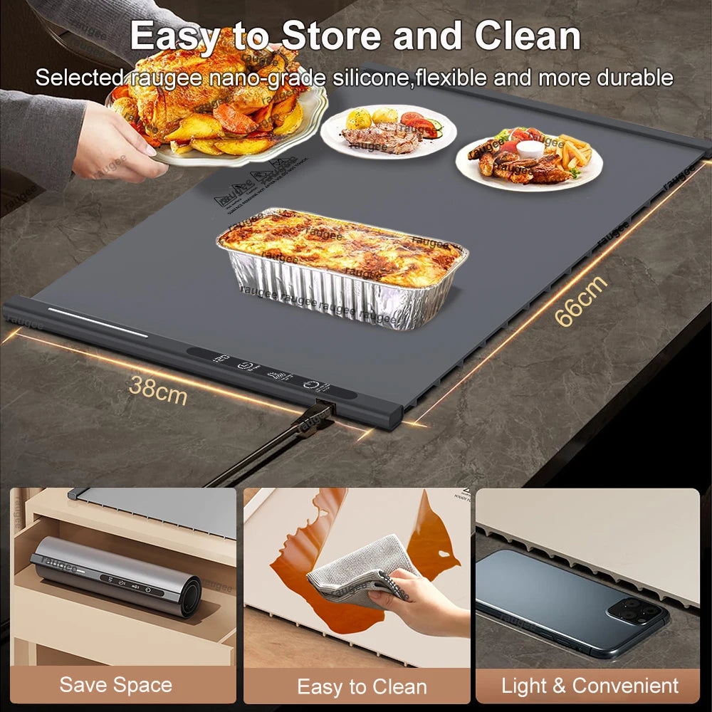 Electric Food Warmer Plate Silicone Foldable Warming Tray Portable Dining Table Food Heater Fast Heating Electric Warming Plate